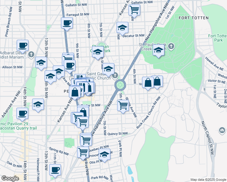 map of restaurants, bars, coffee shops, grocery stores, and more near 4210 New Hampshire Avenue Northwest in Washington
