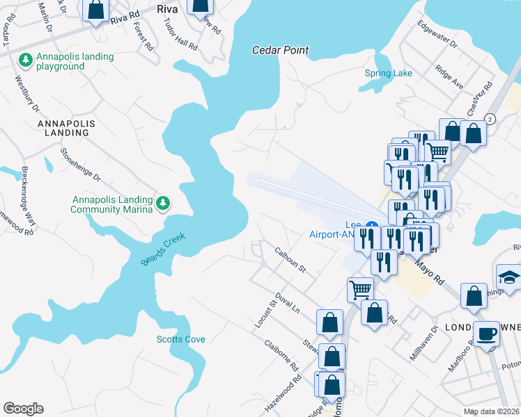map of restaurants, bars, coffee shops, grocery stores, and more near 206 Lees Lane in Edgewater
