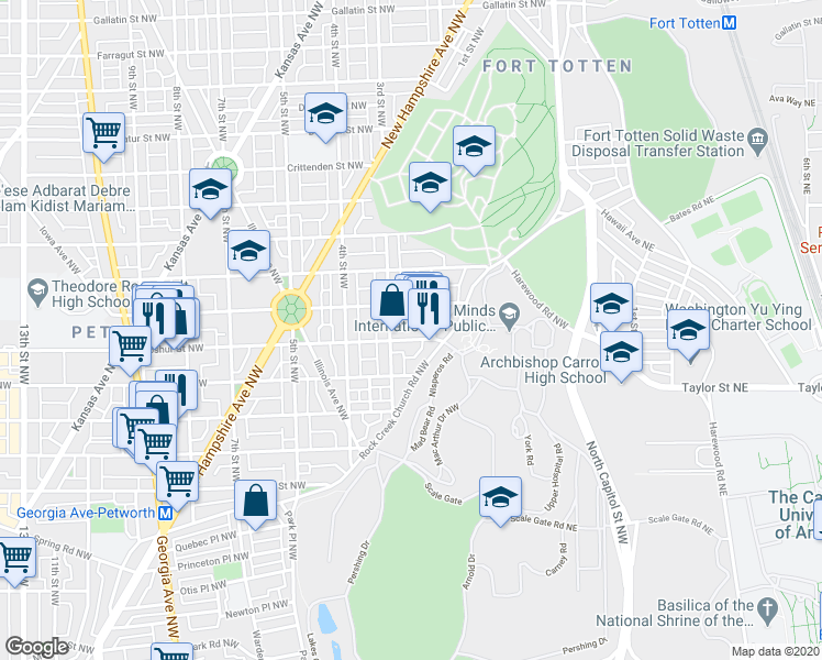 map of restaurants, bars, coffee shops, grocery stores, and more near 101 Independence Avenue Southeast in Washington