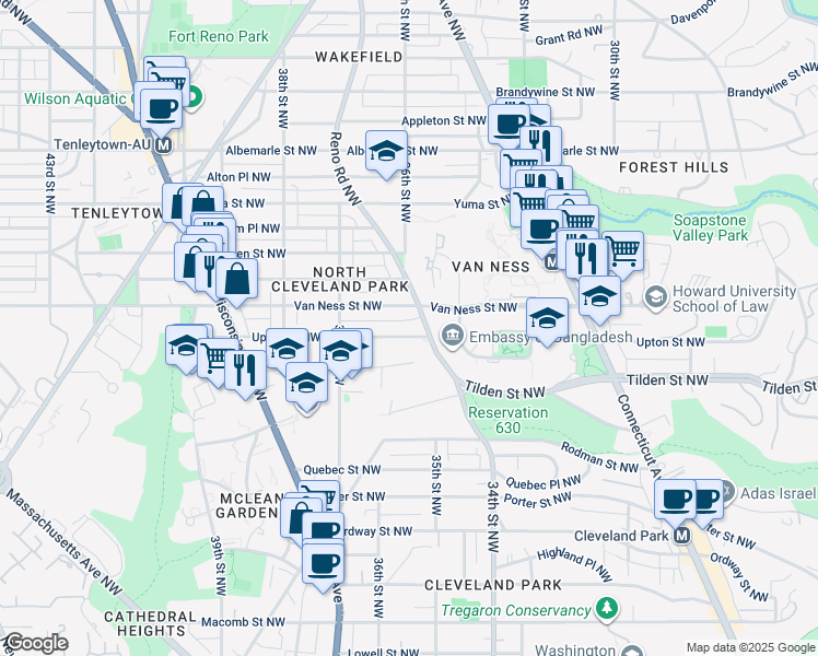 map of restaurants, bars, coffee shops, grocery stores, and more near 101 Independence Avenue Southeast in Washington