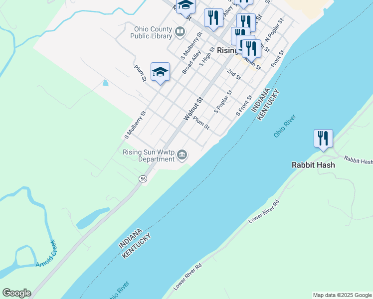 map of restaurants, bars, coffee shops, grocery stores, and more near 201 Maiden Lane in Rising Sun