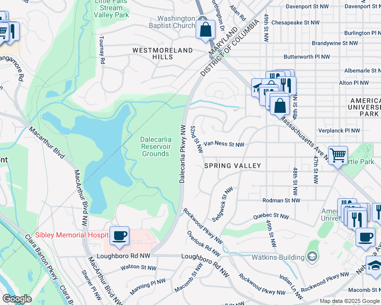map of restaurants, bars, coffee shops, grocery stores, and more near 5212 Upton Terrace Northwest in Washington