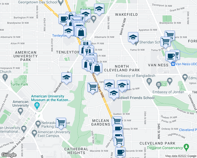 map of restaurants, bars, coffee shops, grocery stores, and more near 101 Independence Avenue Southeast in Washington