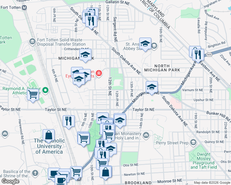 map of restaurants, bars, coffee shops, grocery stores, and more near 101 Independence Avenue Southeast in Washington