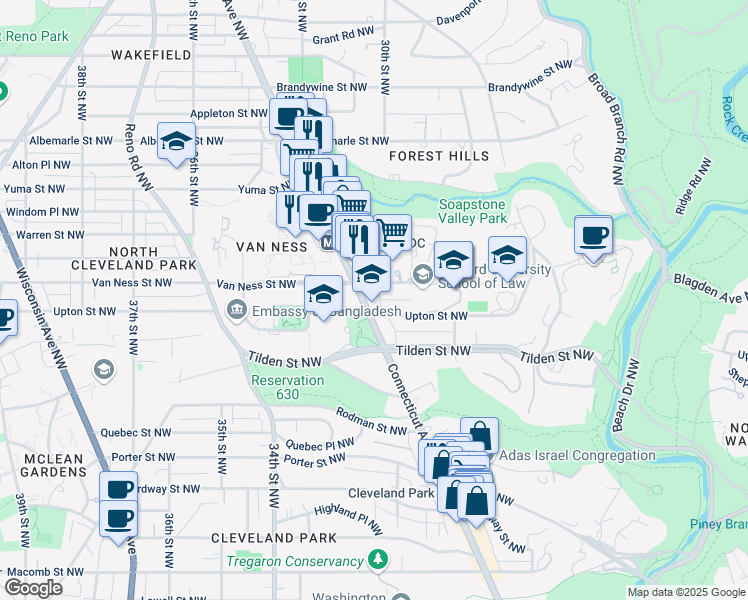 map of restaurants, bars, coffee shops, grocery stores, and more near 101 Independence Avenue Southeast in Washington