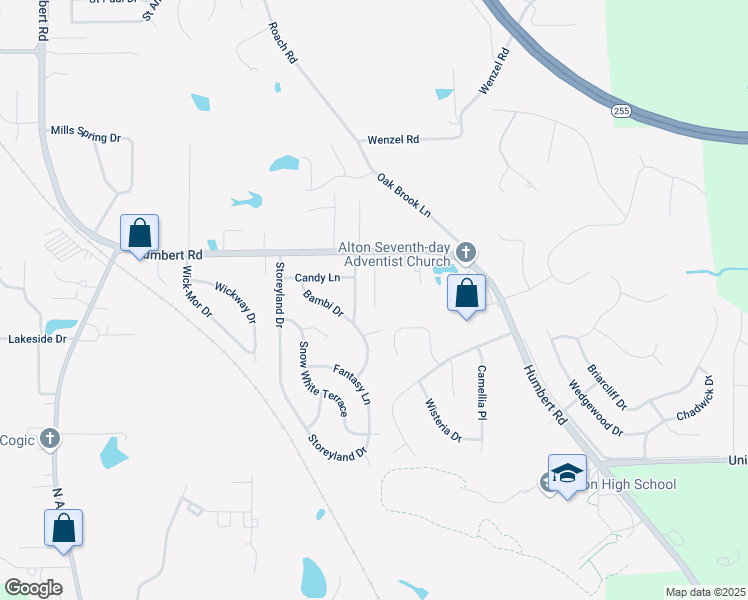 map of restaurants, bars, coffee shops, grocery stores, and more near 4821 Crownpoint Place in Alton