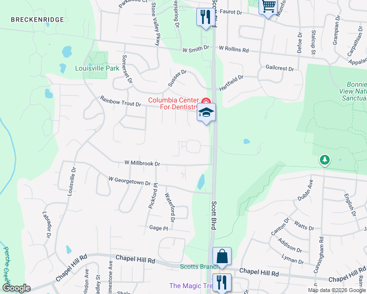map of restaurants, bars, coffee shops, grocery stores, and more near 4422 Germantown Drive in Columbia