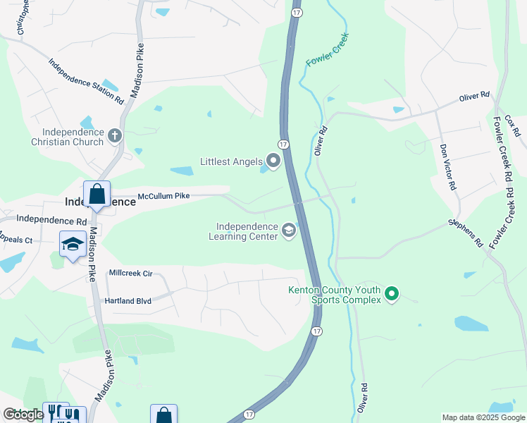 map of restaurants, bars, coffee shops, grocery stores, and more near Courthouse Crossing in Independence