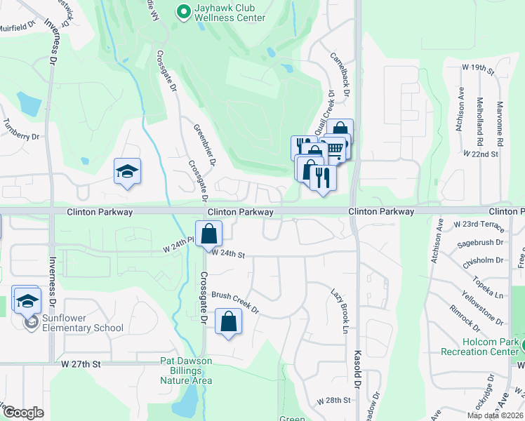 map of restaurants, bars, coffee shops, grocery stores, and more near in Lawrence
