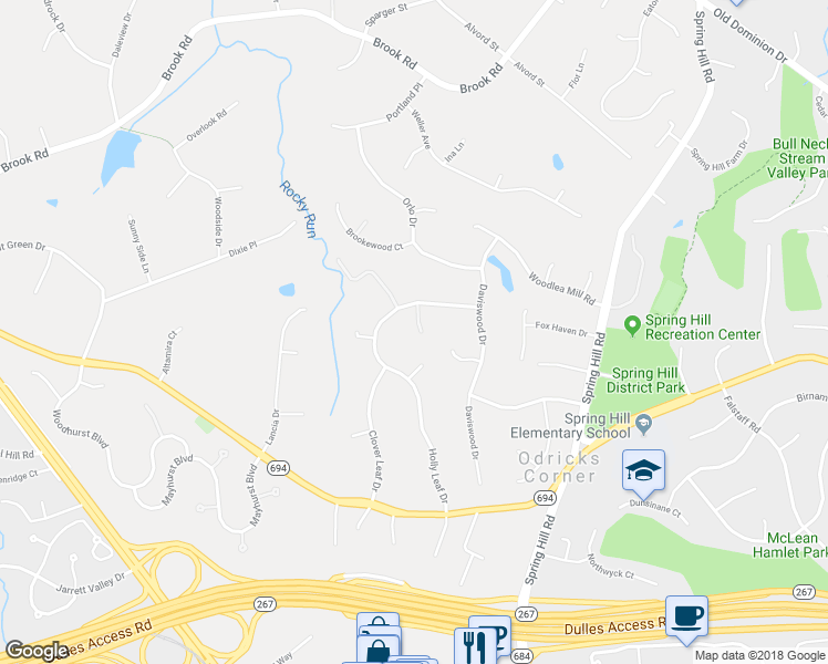 map of restaurants, bars, coffee shops, grocery stores, and more near 8413 Holly Leaf Drive in McLean