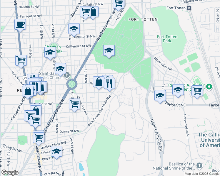 map of restaurants, bars, coffee shops, grocery stores, and more near 4211 2nd Street Northwest in Washington