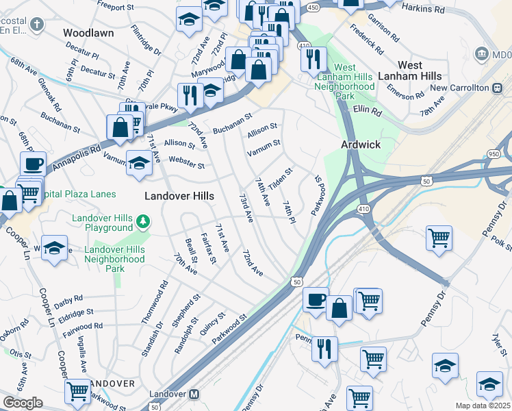 map of restaurants, bars, coffee shops, grocery stores, and more near 101 Independence Avenue Southeast in Washington