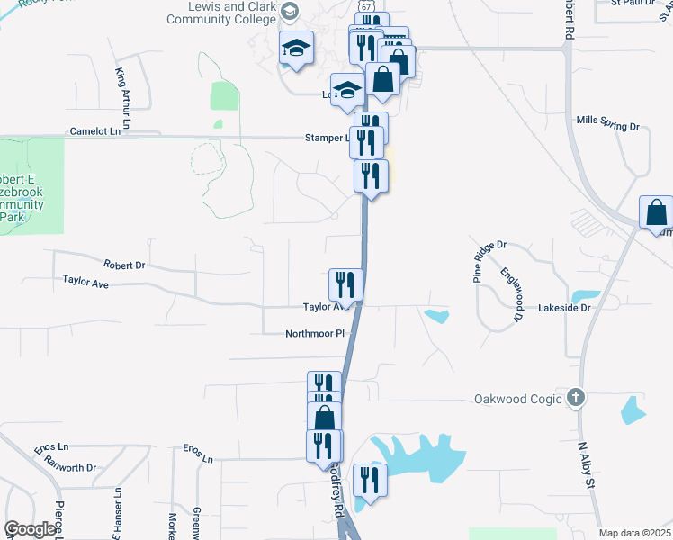 map of restaurants, bars, coffee shops, grocery stores, and more near 5310 Carroll Wood Drive in Godfrey