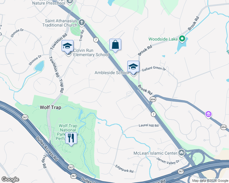 map of restaurants, bars, coffee shops, grocery stores, and more near 9021 Weatherwood Court in Vienna