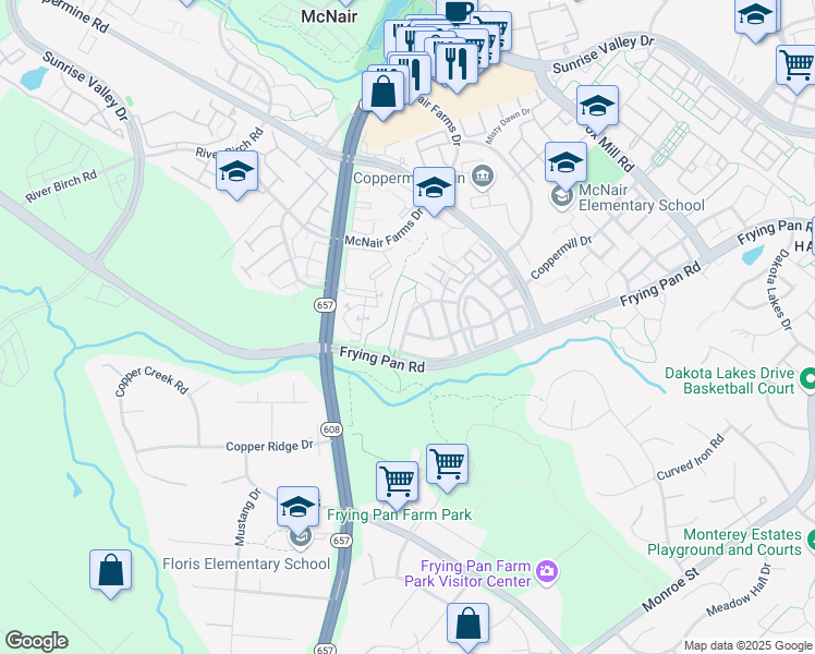 map of restaurants, bars, coffee shops, grocery stores, and more near 13415 Burrough Farm Drive in Herndon
