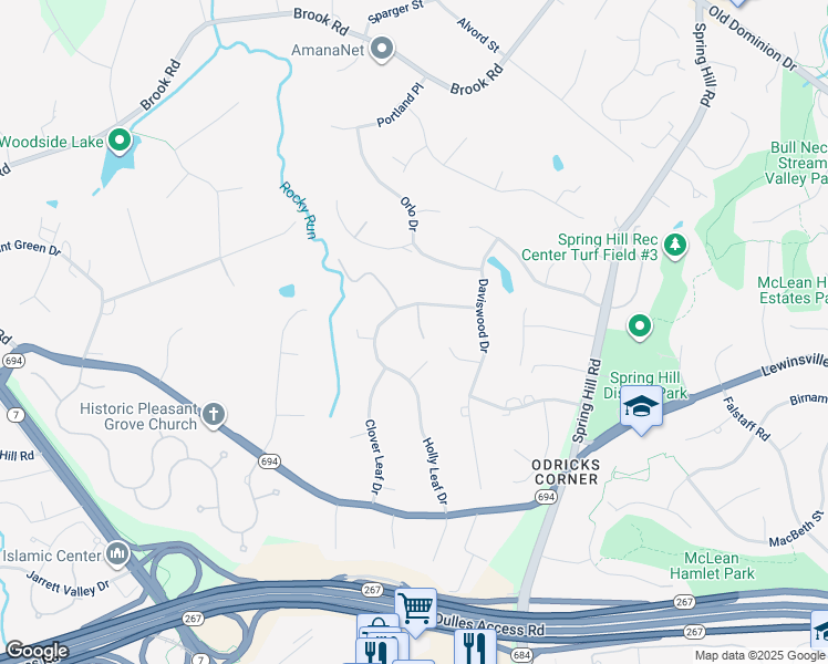 map of restaurants, bars, coffee shops, grocery stores, and more near 8413 Holly Leaf Drive in McLean