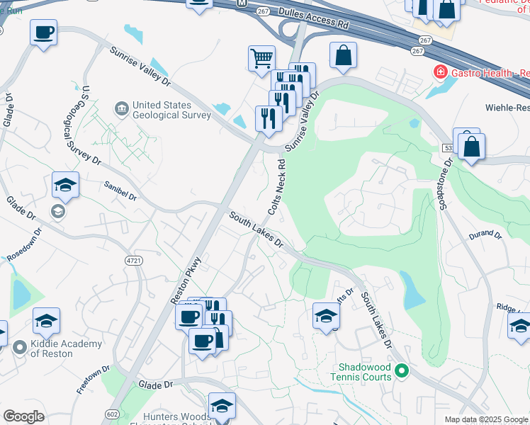 map of restaurants, bars, coffee shops, grocery stores, and more near 2031 Royal Fern Court in Reston