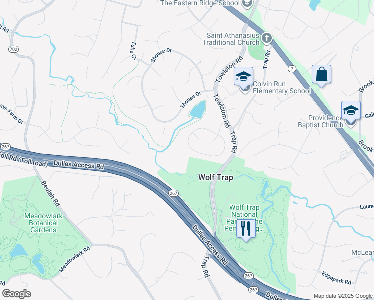 map of restaurants, bars, coffee shops, grocery stores, and more near 9333 Sibelius Drive in Vienna