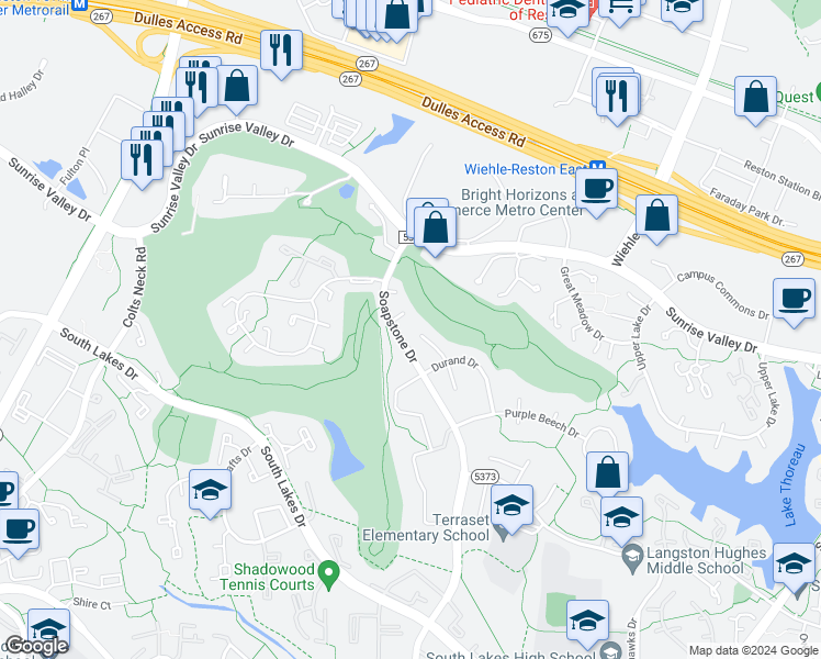 map of restaurants, bars, coffee shops, grocery stores, and more near 2000 Homer Terrace in Reston