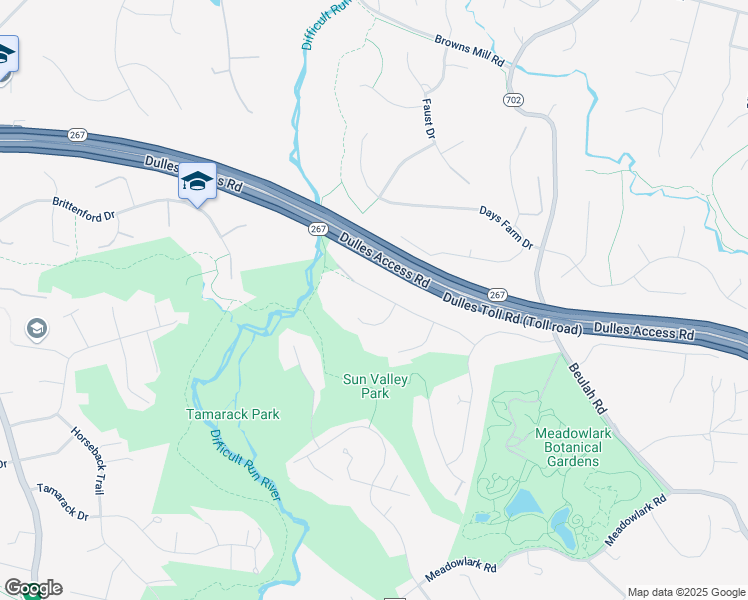 map of restaurants, bars, coffee shops, grocery stores, and more near 9827 Squaw Valley Drive in Vienna