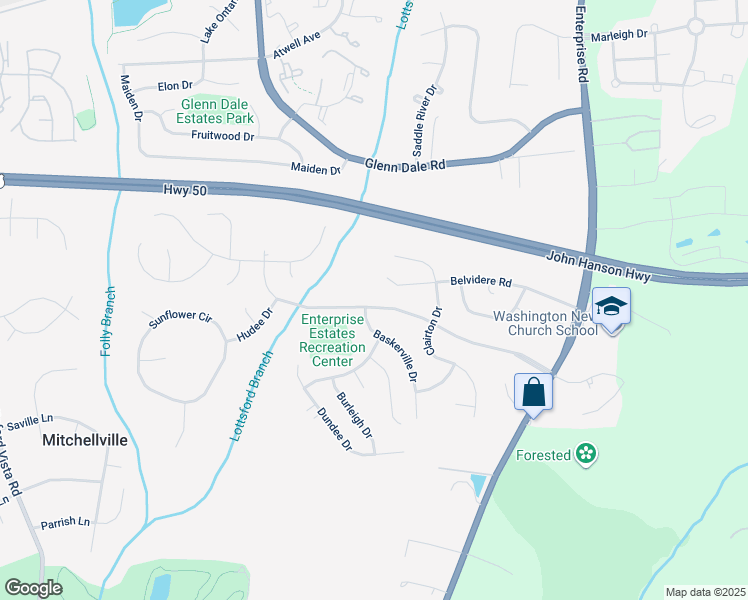 map of restaurants, bars, coffee shops, grocery stores, and more near 11500 Chantilly Lane in Bowie