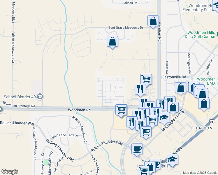 map of restaurants, bars, coffee shops, grocery stores, and more near 7704 Cruzer Heights in Peyton
