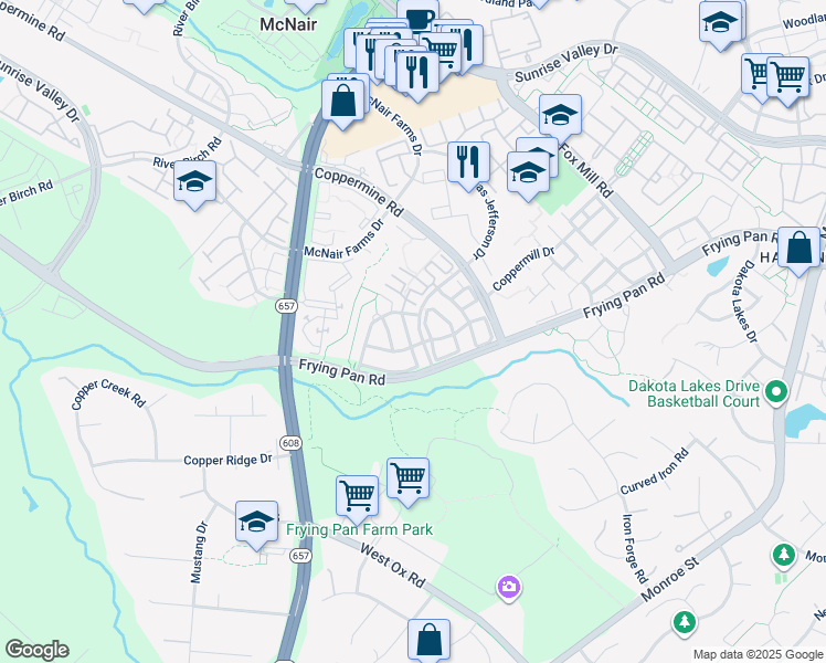 map of restaurants, bars, coffee shops, grocery stores, and more near 2609 Logan Wood Drive in Herndon