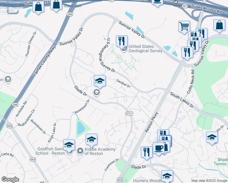 map of restaurants, bars, coffee shops, grocery stores, and more near 12261 Laurel Glade Court in Reston