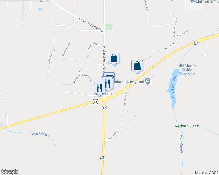 map of restaurants, bars, coffee shops, grocery stores, and more near 52 County Road 5 in Divide