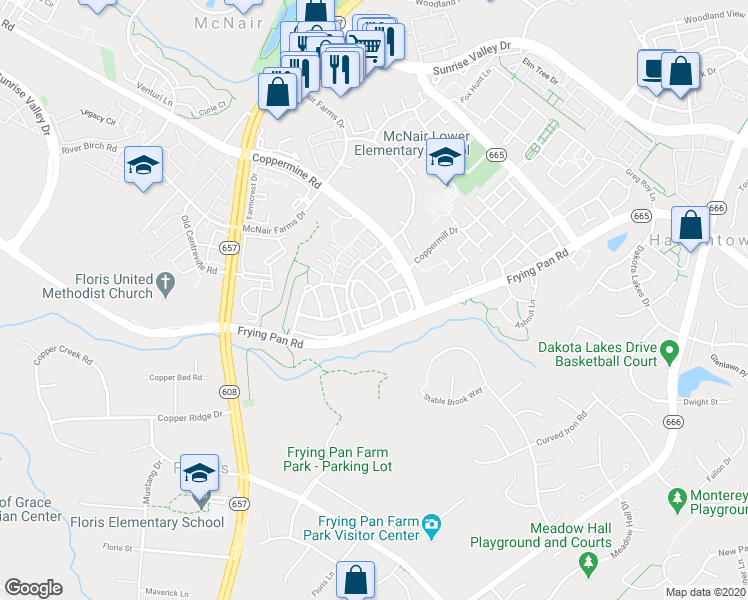 map of restaurants, bars, coffee shops, grocery stores, and more near 2558 James Monroe Circle in Herndon
