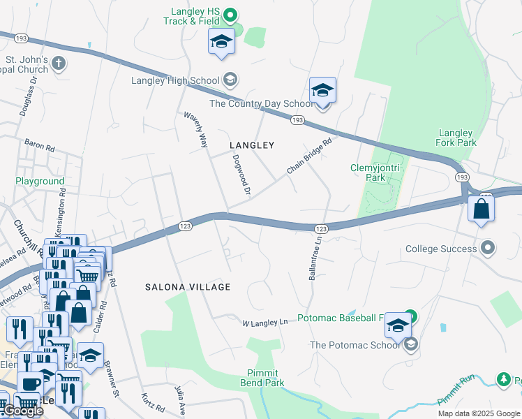 map of restaurants, bars, coffee shops, grocery stores, and more near 1169 Chain Bridge Road in McLean