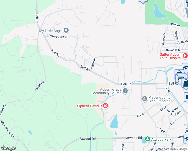 map of restaurants, bars, coffee shops, grocery stores, and more near 3591 Bell Road in Auburn