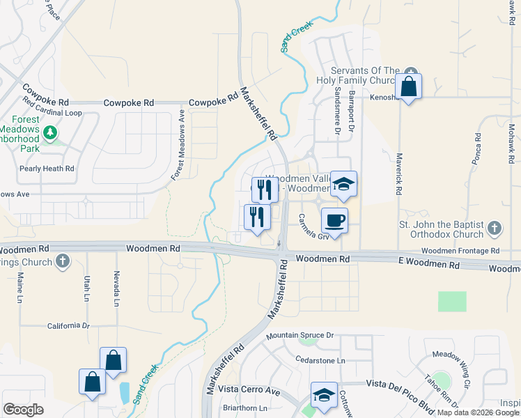 map of restaurants, bars, coffee shops, grocery stores, and more near 7749 Frigid Air Pt in Colorado Springs