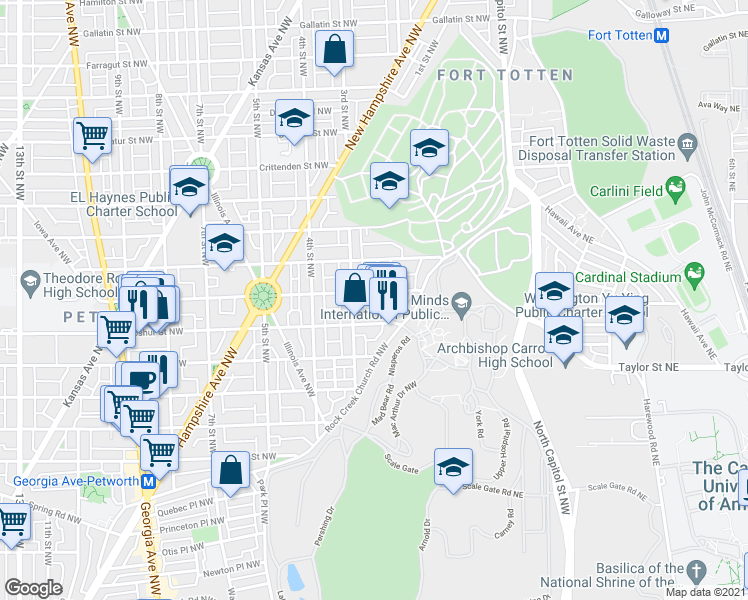 map of restaurants, bars, coffee shops, grocery stores, and more near 101 Independence Avenue Southeast in Washington