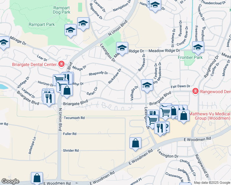 map of restaurants, bars, coffee shops, grocery stores, and more near 3145 Zephyr Drive in Colorado Springs