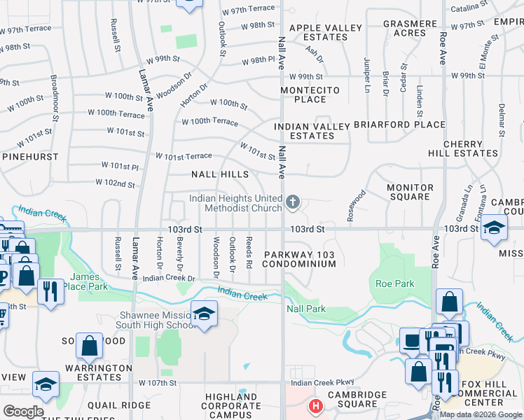map of restaurants, bars, coffee shops, grocery stores, and more near 10222 Maple Drive in Overland Park