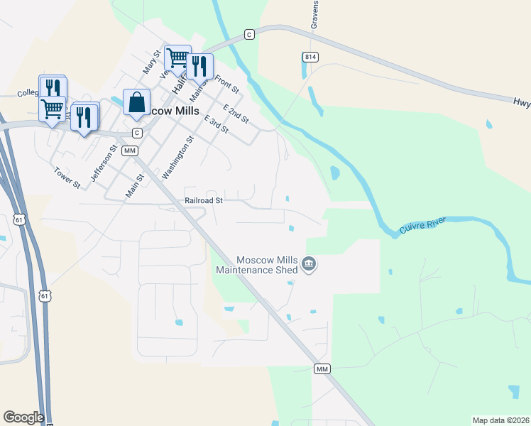 map of restaurants, bars, coffee shops, grocery stores, and more near 268 Highway Mm in Moscow Mills