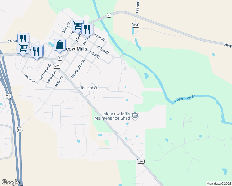 map of restaurants, bars, coffee shops, grocery stores, and more near 268 Highway Mm in Moscow Mills