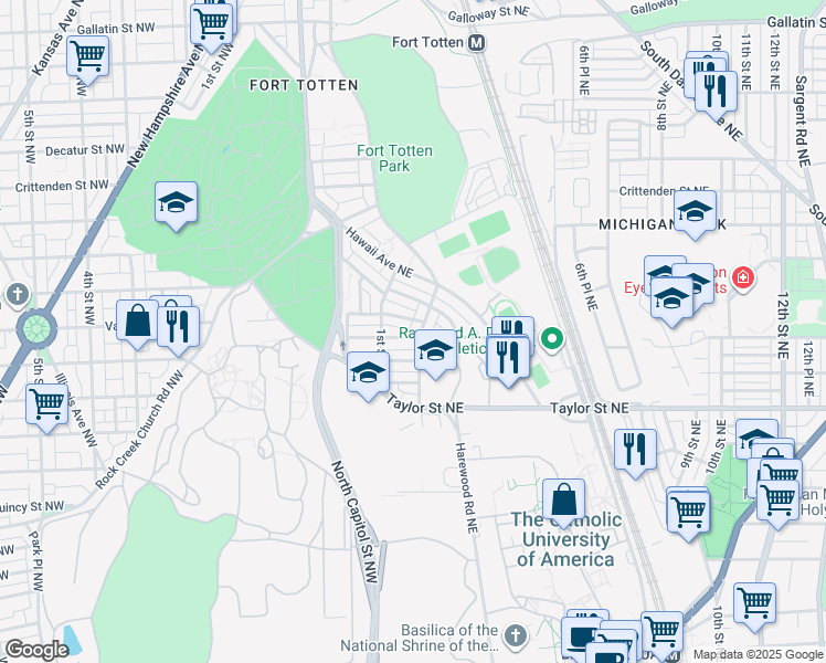 map of restaurants, bars, coffee shops, grocery stores, and more near 101 Independence Avenue Southeast in Washington