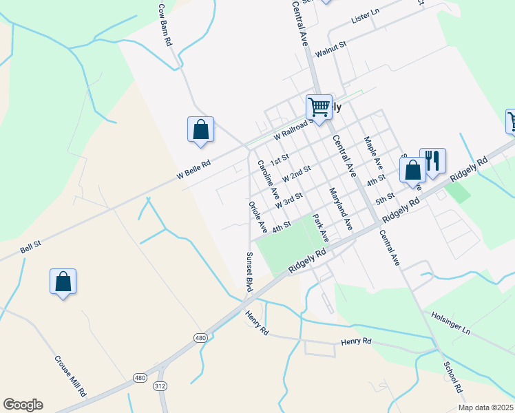 map of restaurants, bars, coffee shops, grocery stores, and more near 208 Oriole Avenue in Ridgely