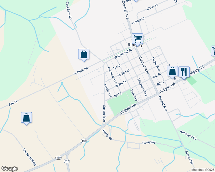 map of restaurants, bars, coffee shops, grocery stores, and more near 208 Oriole Avenue in Ridgely