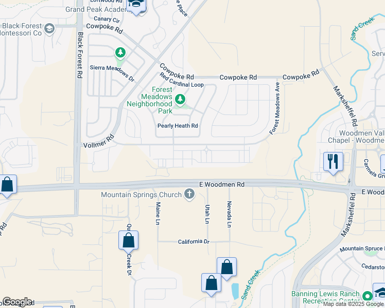 map of restaurants, bars, coffee shops, grocery stores, and more near 7290 Sand Lake Heights in Colorado Springs