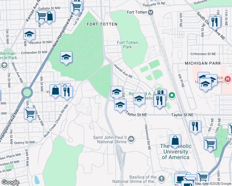 map of restaurants, bars, coffee shops, grocery stores, and more near 101 Independence Avenue Southeast in Washington
