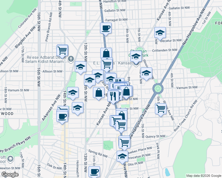 map of restaurants, bars, coffee shops, grocery stores, and more near 101 Independence Avenue Southeast in Washington