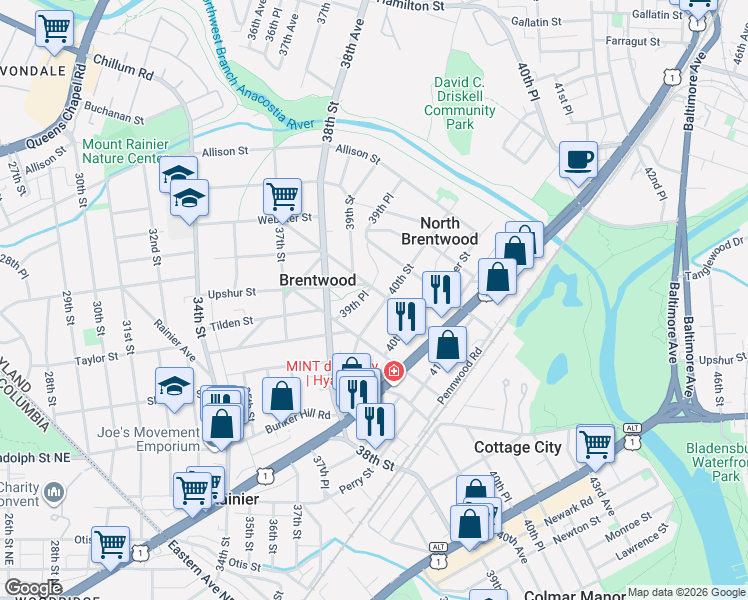 map of restaurants, bars, coffee shops, grocery stores, and more near 101 Independence Avenue Southeast in Washington