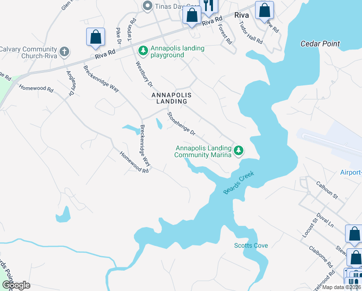 map of restaurants, bars, coffee shops, grocery stores, and more near 362 Derbyshire Lane in Riva