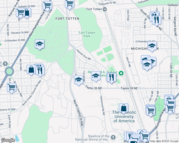 map of restaurants, bars, coffee shops, grocery stores, and more near 101 Independence Avenue Southeast in Washington