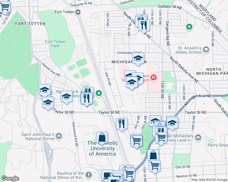 map of restaurants, bars, coffee shops, grocery stores, and more near 101 Independence Avenue Southeast in Washington