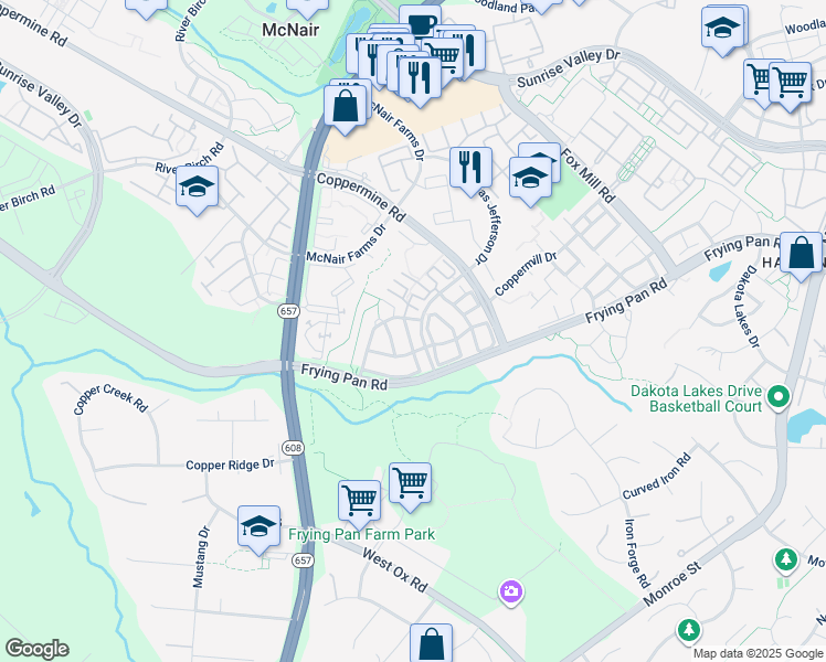 map of restaurants, bars, coffee shops, grocery stores, and more near 2603 Logan Wood Drive in Herndon