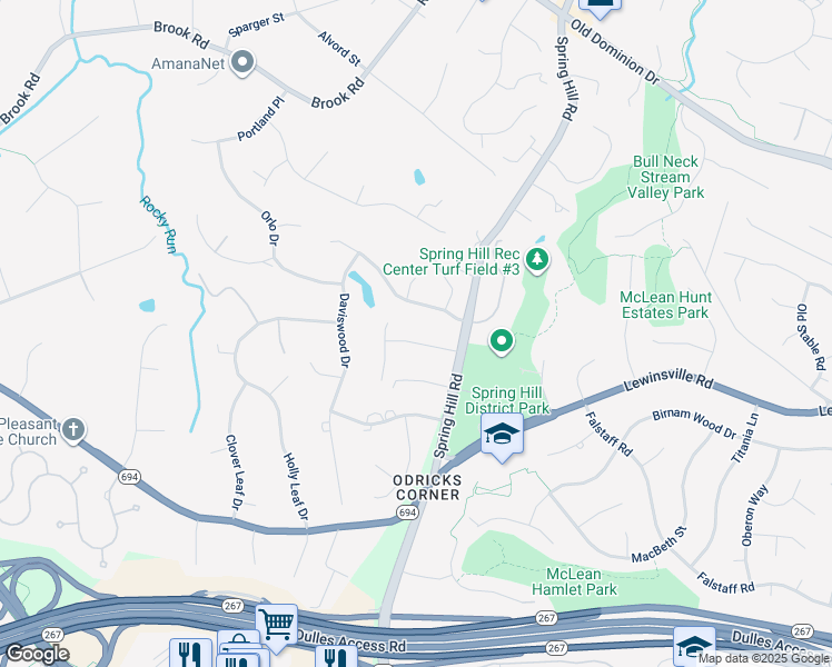 map of restaurants, bars, coffee shops, grocery stores, and more near 8304 Fox Haven Drive in McLean